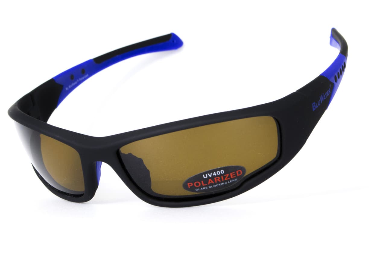 Окуляри поляризаційні BluWater Daytona-3 Polarized (brown), коричневі в чорно-синій оправі