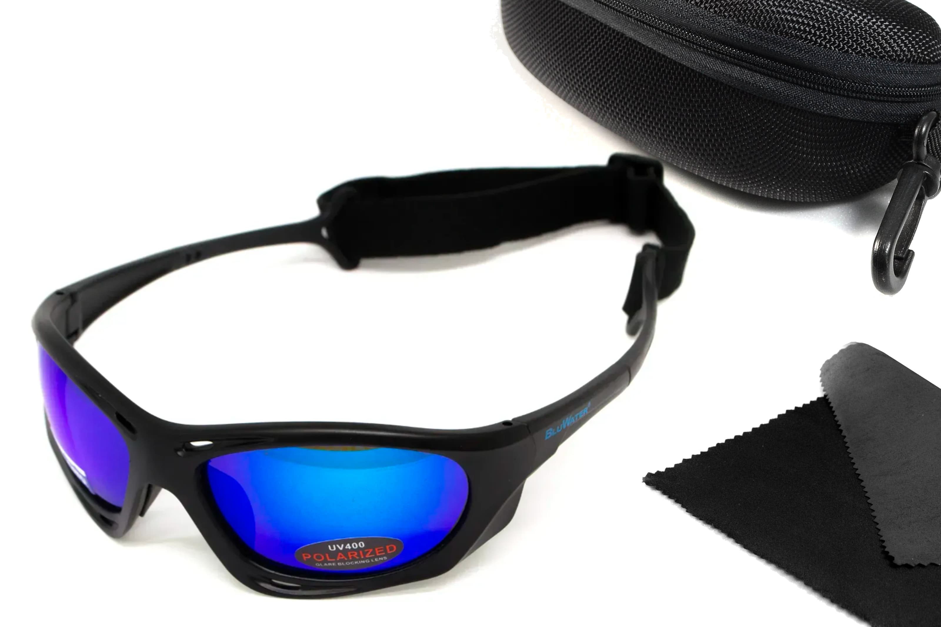 Окуляри поляризаційні BluWater Hydro Polarized (G-Tech™ blue) Anti-Fog, дзеркальні сині в чорній оправі