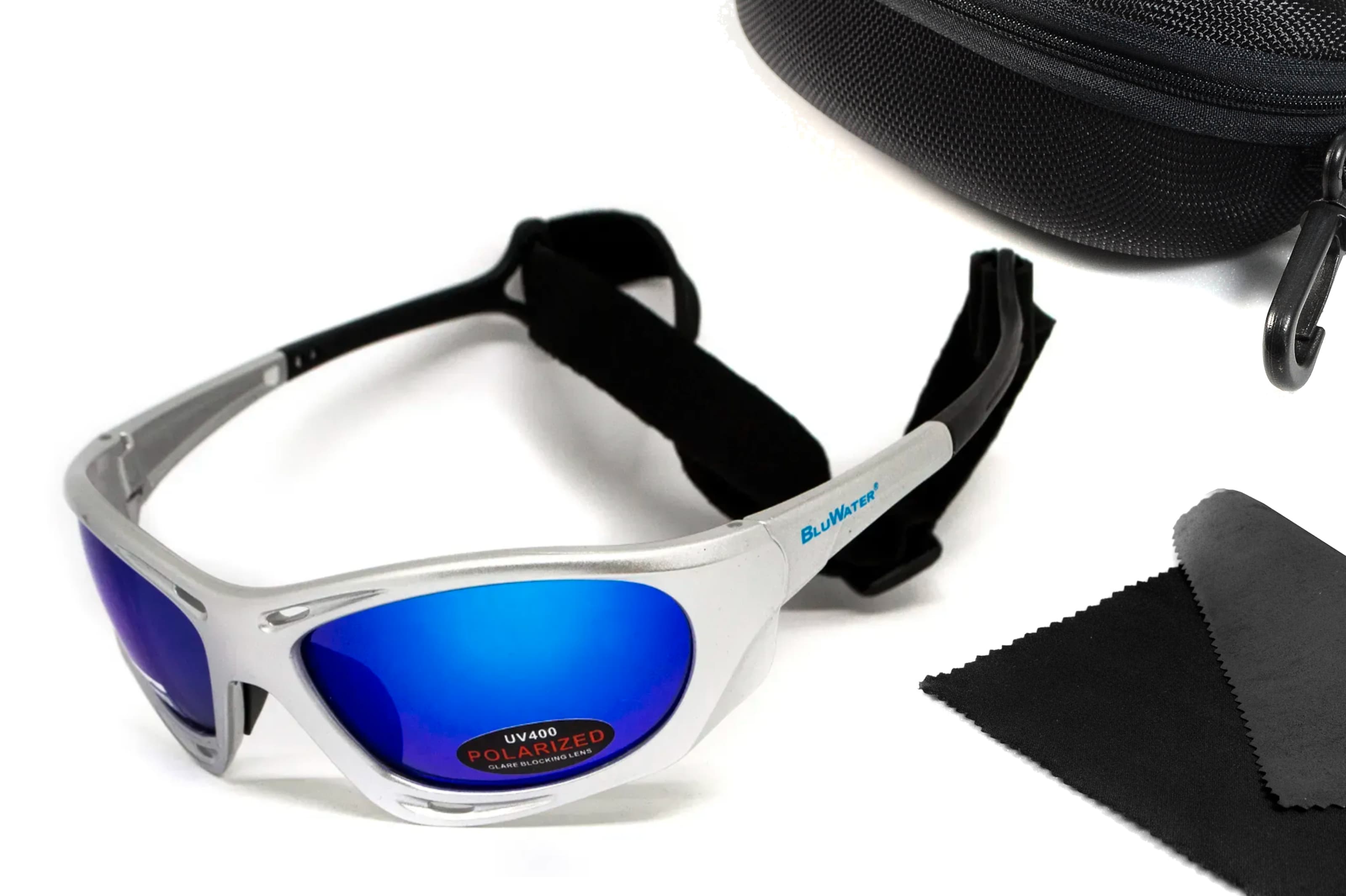 Окуляри поляризаційні BluWater Hydro Silver Polarized (G-Tech™ blue) Anti-Fog, дзеркальні сині в сріблястій оправі