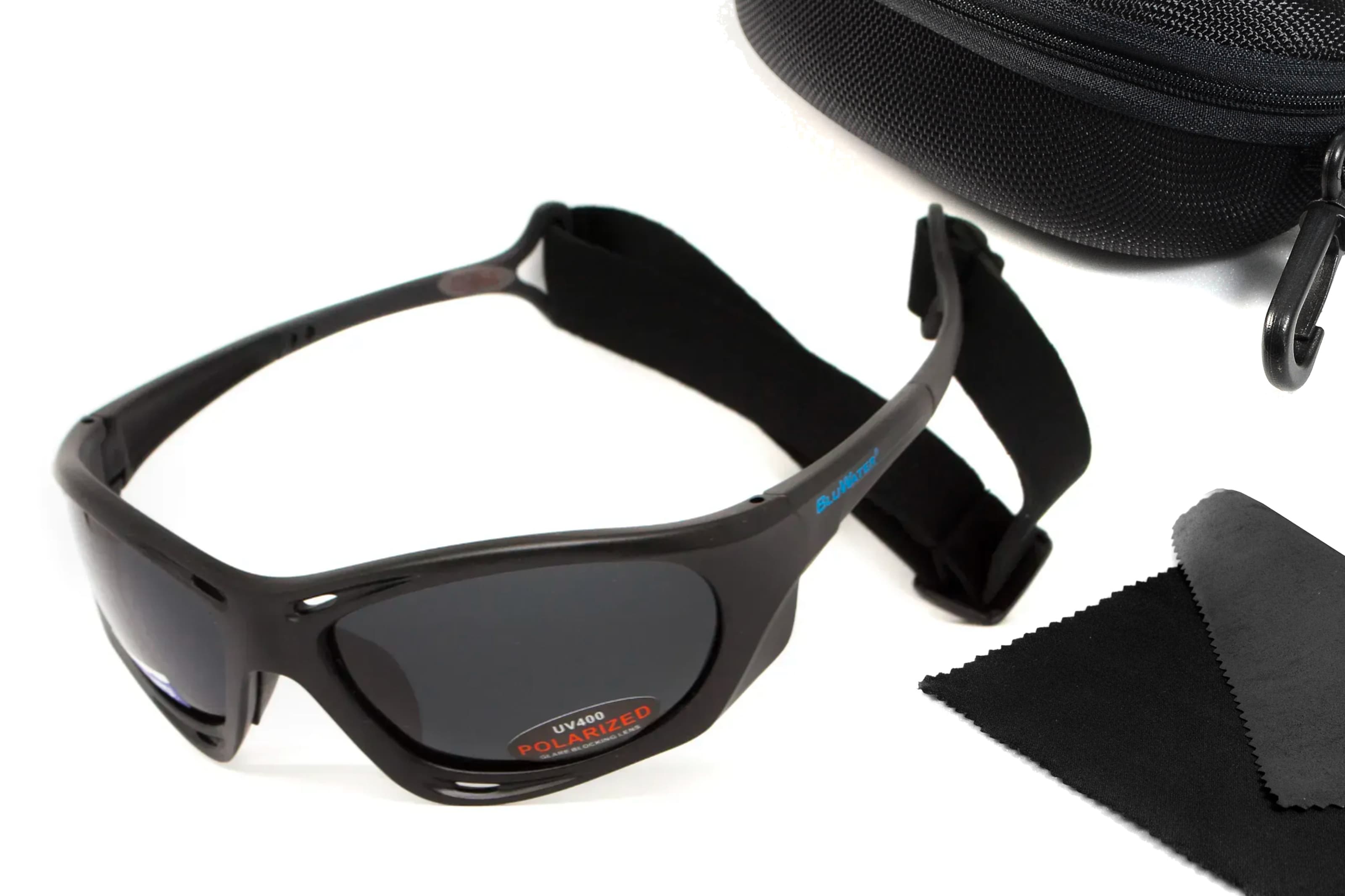 Окуляри поляризаційні BluWater Hydro Polarized (dark gray) Anti-Fog, чорні лінзи в чорній оправі