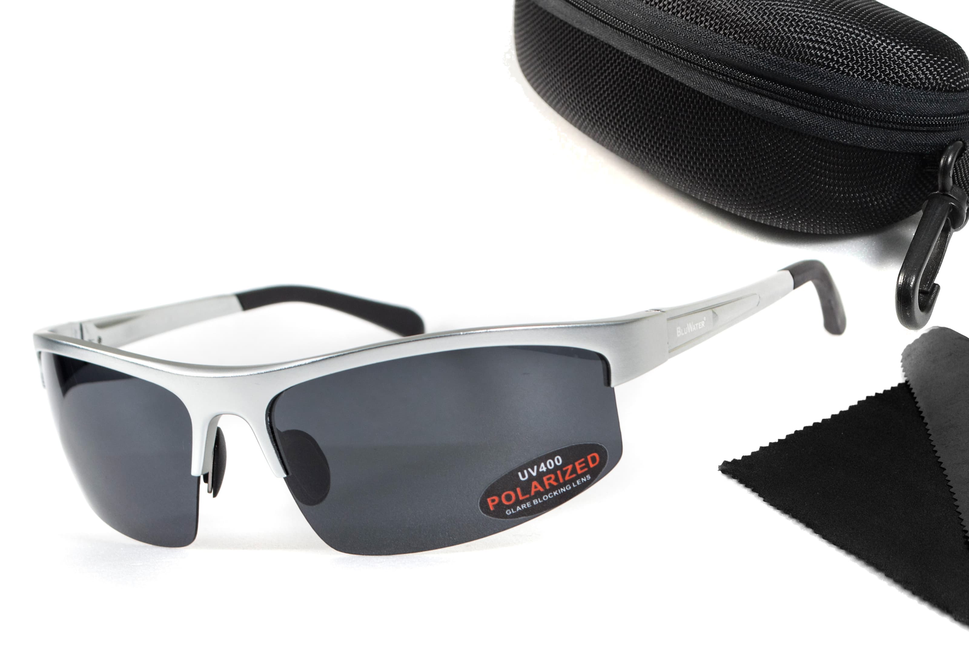 Окуляри поляризаційні BluWater Alumination-5 Silver Polarized (gray) чорні в сріблястій оправі