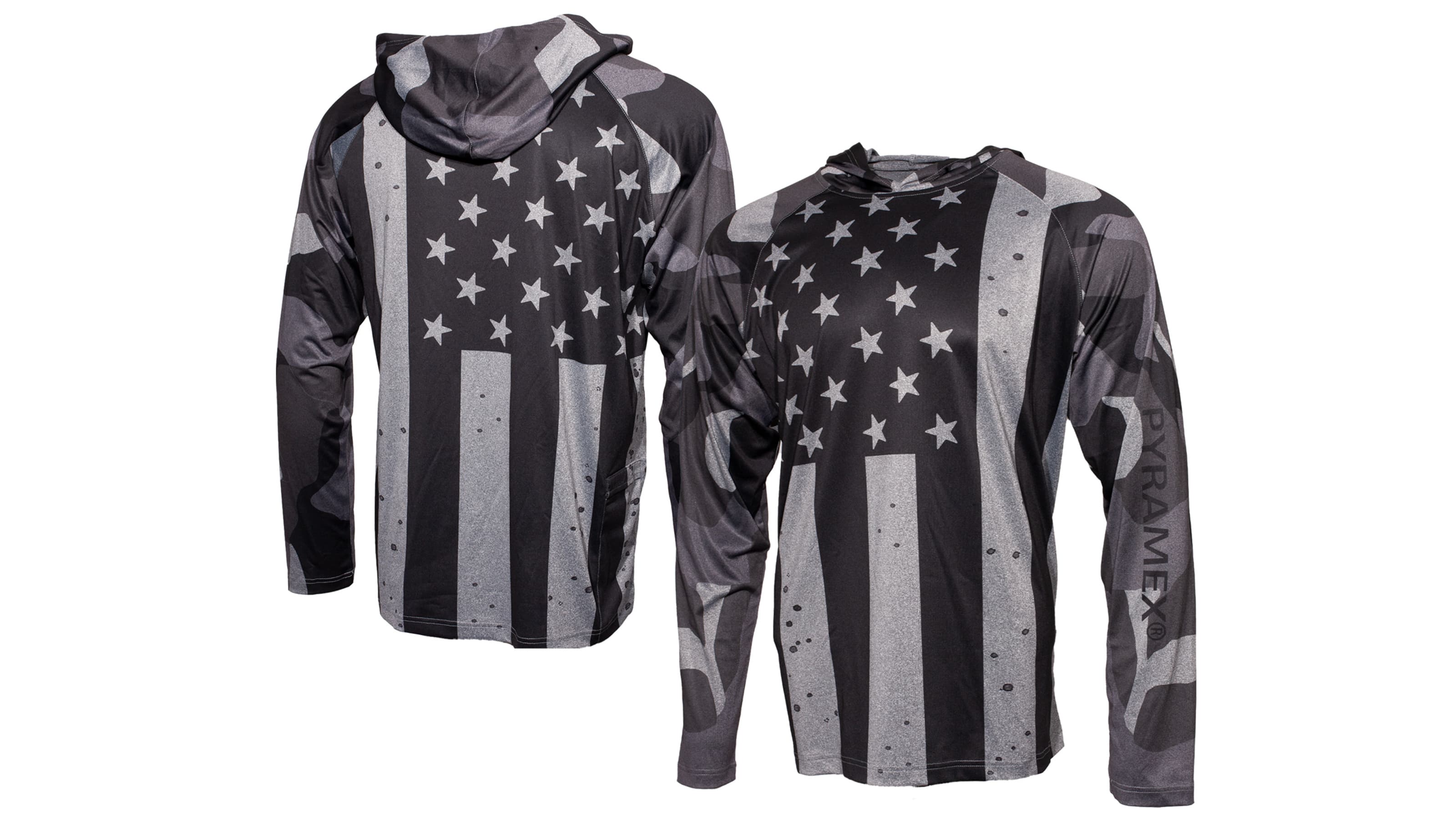 Одяг сонцезахисний Pyramex Long Sleeve Hoodie USA Flag, лонгслів худі сонцезахисний UPF50+ сірий прапор США, размер L